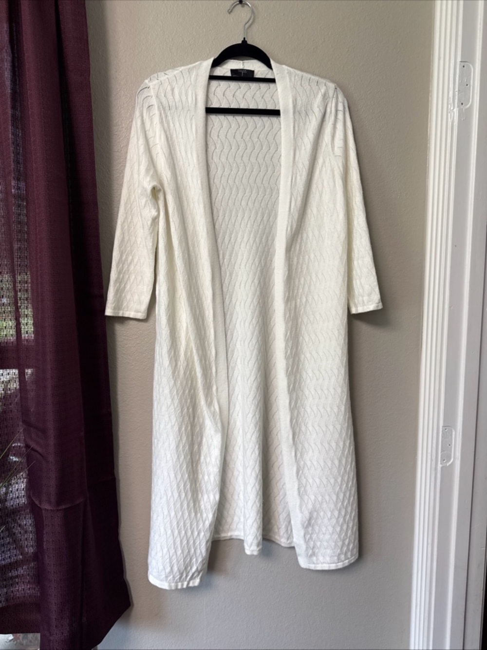 RB11 Tahari White Knit Open Cardigan Size Small